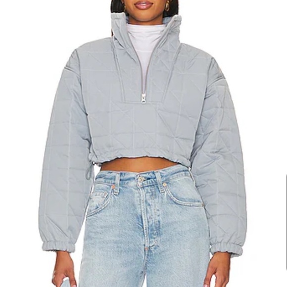 L'ACADEMIE Quinn Cropped Pullover Jacket Puffer Blue Street Date Winter Fall New - Picture 1 of 14